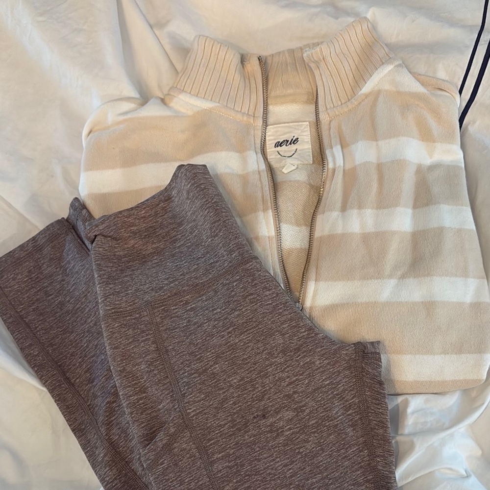 Aerie Cream and Gray Striped Set